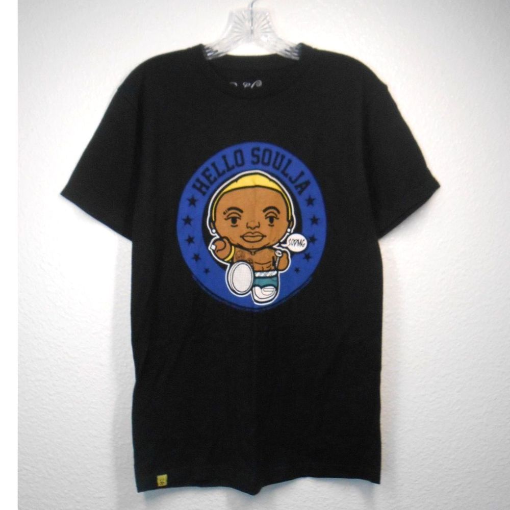 Soulja Boy Rich Scampi Hello Soulja Boy Graphics Black T-Shirt Size S